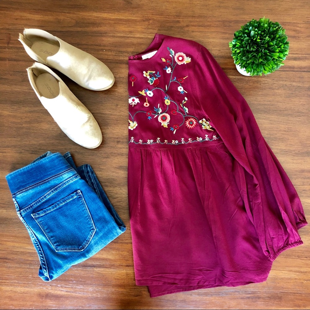 Burgundy embroidered blouse